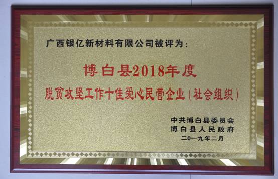 廣西銀億被評(píng)為博白縣2018年度“十佳愛(ài)心民營(yíng)企業(yè)”